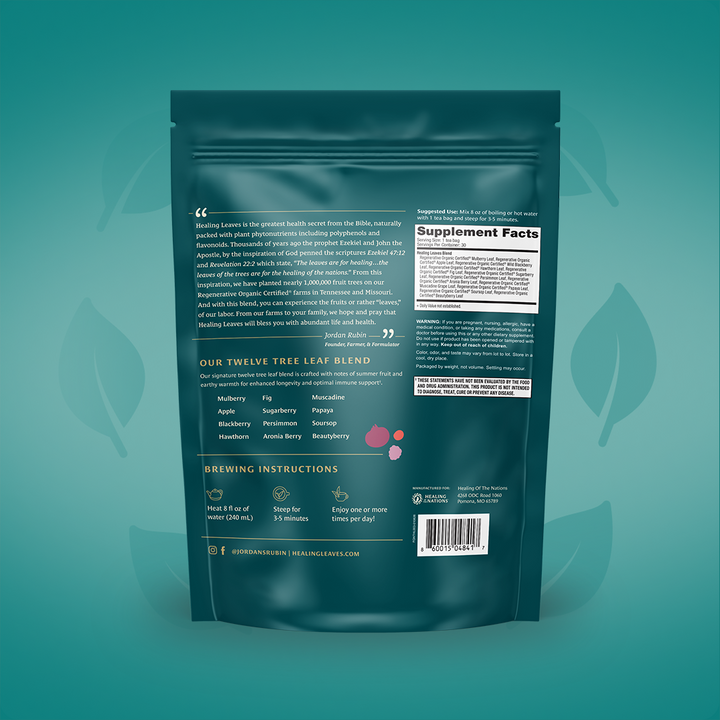 Healing Leaves Longevity Blend Tag Bags Package Back