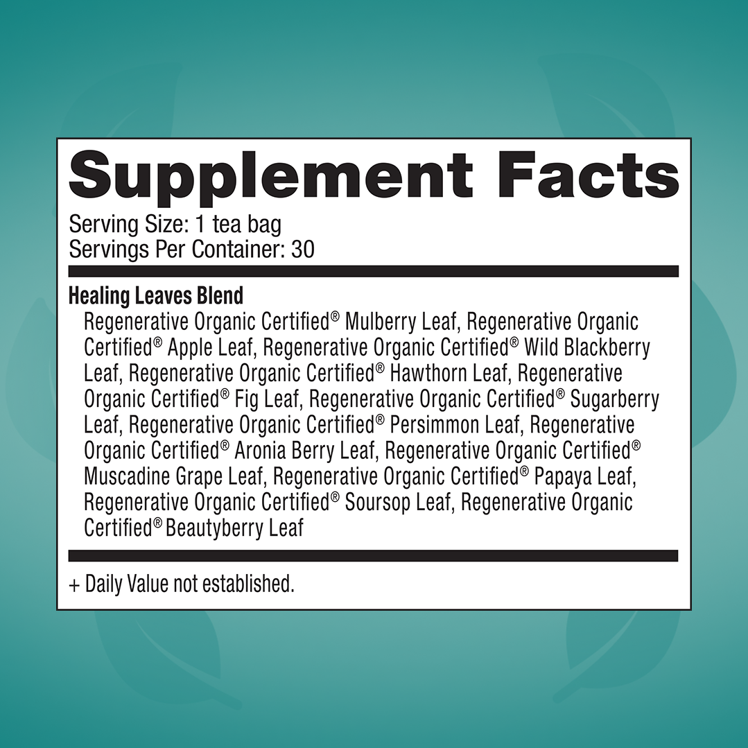 Healing Leaves Longevity Blend Tag Bags Supplement Facts
