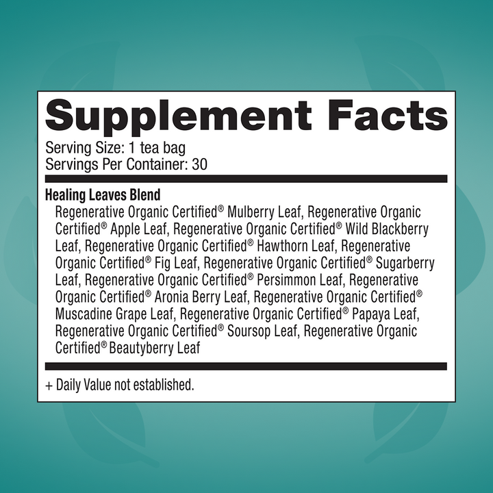 Healing Leaves Longevity Blend Tag Bags Supplement Facts